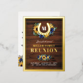 Horseshoe Monogram Sunflowers Woodfamilie Wiederse Folie Einladungspostkarte (Vorderseite/Rückseite)