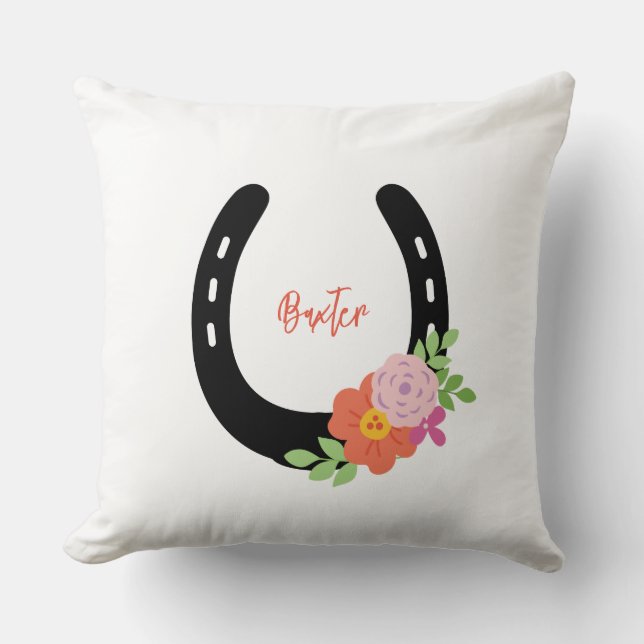 Horseshoe NAME Horse FOTO Keepake Pet Memorial Kissen (Vorderseite)