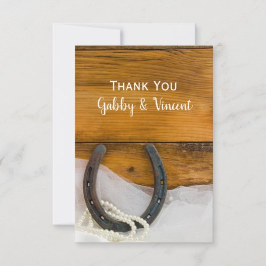 Horseshoe Pearls Western Barn Wedding Vielen Dank Dankeskarte (Vorderseite)