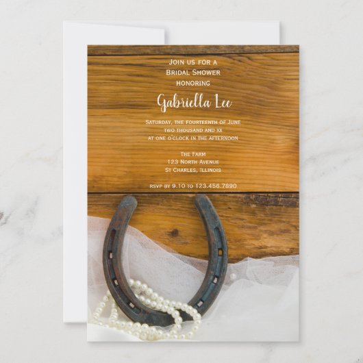 Horseshoe, Perlen, Western aus Holz Einladung (Vorderseite)