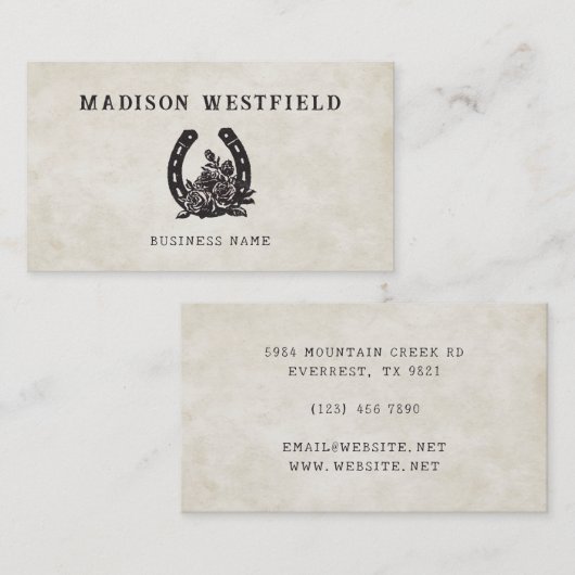 Horseshoe Rose Equestrian Farm Ranch Horse Visitenkarte (Vorne/Hinten)