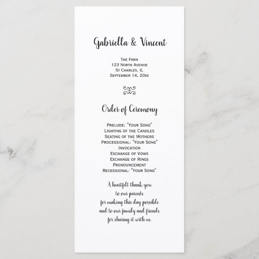 Horseshoe Satin Country Western Hochzeitsprogramm Programm (Rückseite)