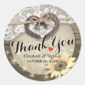 Horseshoe Sonnenblume Land Hochzeit Vielen Dank Runder Aufkleber (Vorderseite)