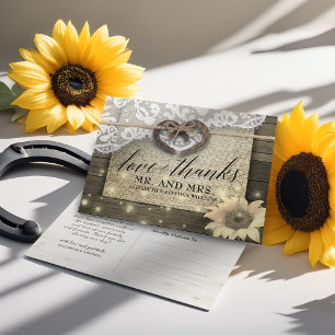Horseshoe Sonnenblume Land Wood Wedding Vielen Dan Postkarte
