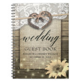 Horseshoe Sunflower Wood Country Wedding Gästebuch Notizblock (Vorderseite)