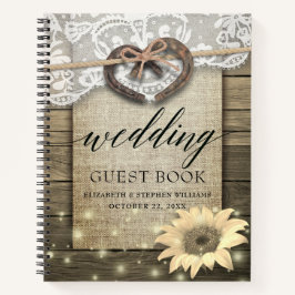 Horseshoe Sunflower Wood Country Wedding Gästebuch Notizblock
