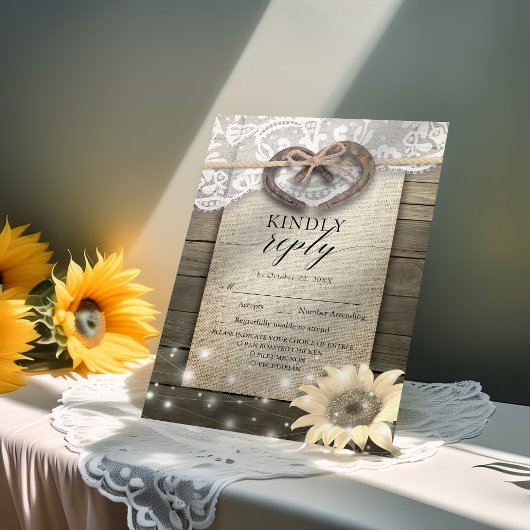 Horseshoe Sunflower Wood Wedding RSVP Kindly Antwo