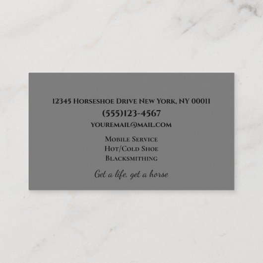 Horseshoe Tools Reitpferd Farrier Visitenkarte (Rückseite)