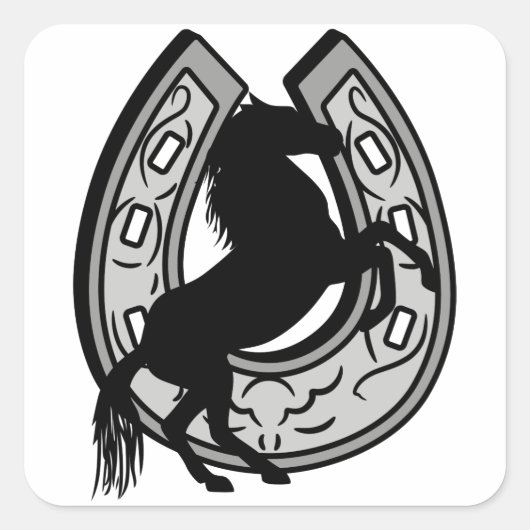 Horseshoe und Pferd Quadratischer Aufkleber (Vorderseite)