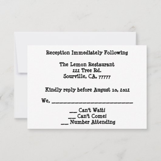 Horseshoe Wedding Reception UAWG Einladung (Rückseite)