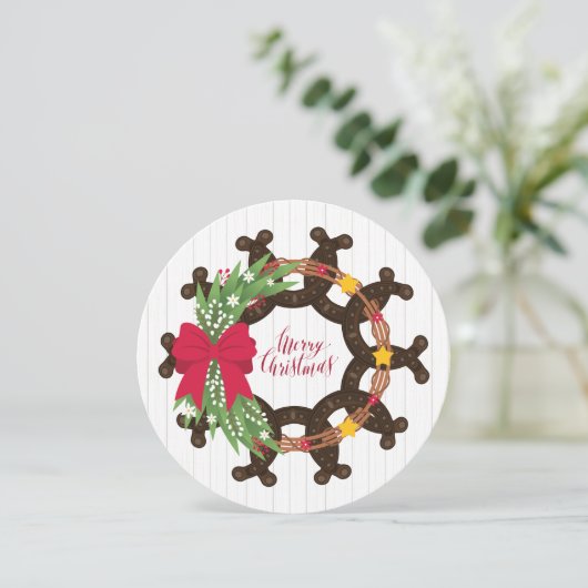 Horseshoe Weihnachtskranz Feiertagskarte (Stehend Vorderseite)
