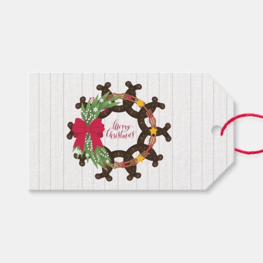 Horseshoe Weihnachtskranz Geschenkanhänger (Vorderseite (Horizontal))