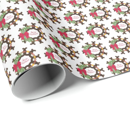 Horseshoe Weihnachtskranz Geschenkpapier (Rolleneckpunkt)