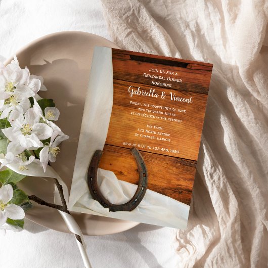 Horseshoe White Satin Western Probe Abendessen Einladung