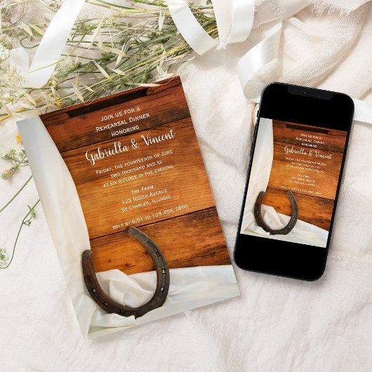 Horseshoe White Satin Western Probe Abendessen Einladung