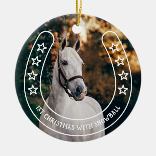 Horseshoe with Stars 1st Christmas with Horse Keramik Ornament (Vorne)