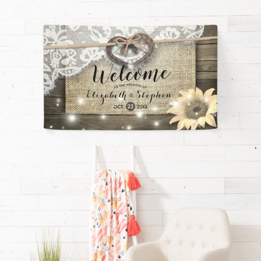 Horseshoes Burlap Lace Sonnenblumen Hochzeit Willk Banner (Insitu)