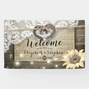 Horseshoes Burlap Lace Sonnenblumen Hochzeit Willk Banner