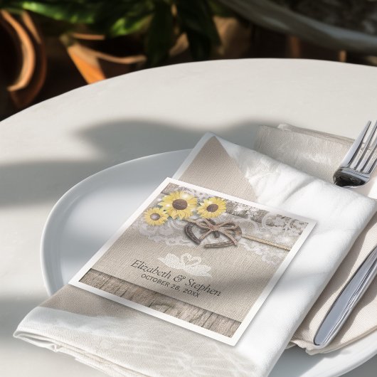 Horseshoes Burlap Lace Sunflowers Polterabend Serviette