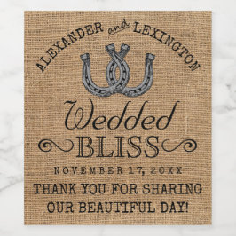 Horseshoes Burlap sieht rustikal Country Wedding Weinetikett
