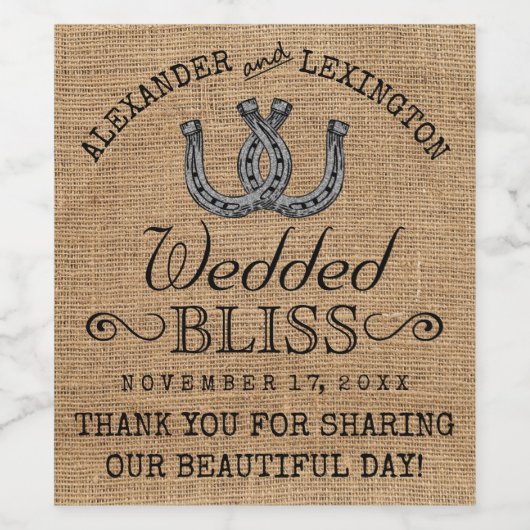 Horseshoes Burlap sieht rustikal Country Wedding Weinetikett (Einzelnes Label)
