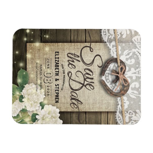 Horseshoes Hydrangea Country Hochzeit Save the Dat Magnet (Horizontal)