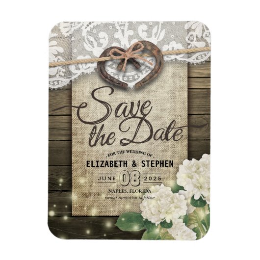 Horseshoes Hydrangea Country Hochzeit Save the Dat Magnet (Vertikal)