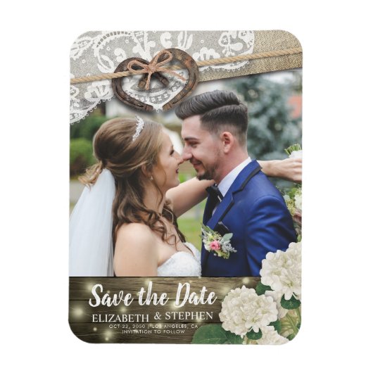 Horseshoes Hydrangea Wedding rettet das Date-Foto Magnet (Vertikal)