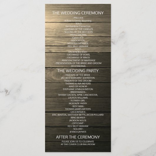 Horseshoes Sonnenblumenwald Land Hochzeitsprogramm Programm (Rückseite)