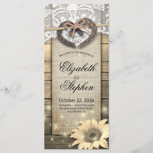 Horseshoes Sonnenblumenwald Land Hochzeitsprogramm Programm (Vorderseite)