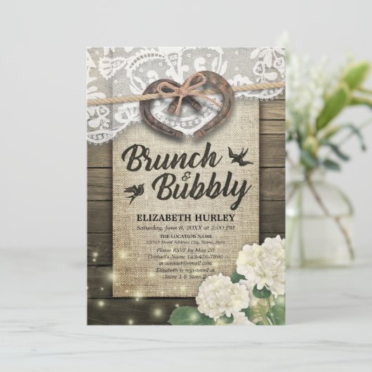 Horseshos Hydrangea Brunch & Bubbly Brautparty Einladung (Stehend Vorderseite)