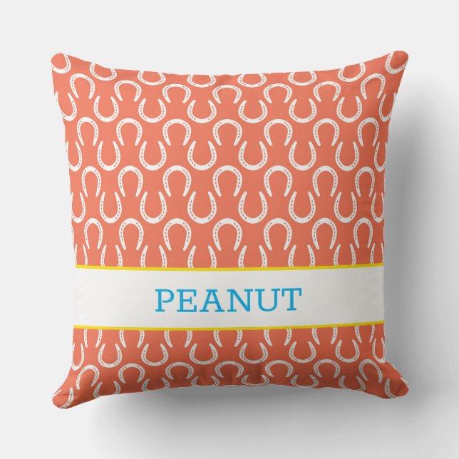 Horseshos Orange Haustier NAME Pferd FOTO Keepake Kissen (Rückseite)