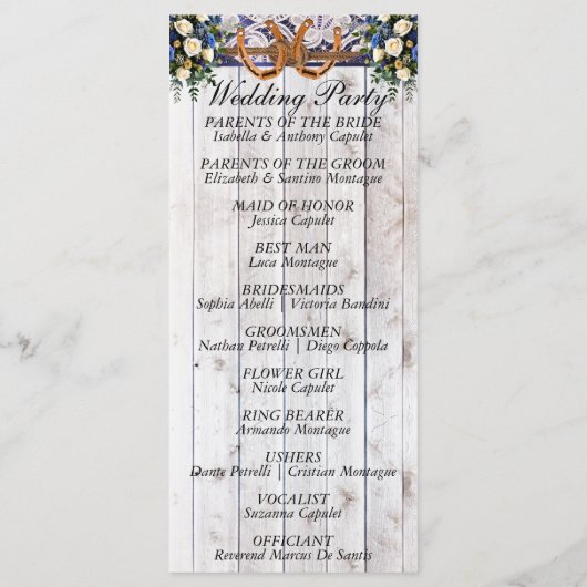 Horseshos, Ribbon & Lace - Blue Wedding Programm (Rückseite)
