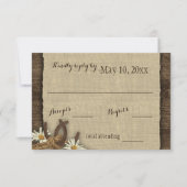 Horseshos und Daisies Rustikale Burlap-Reaktion RSVP Karte (Vorderseite)