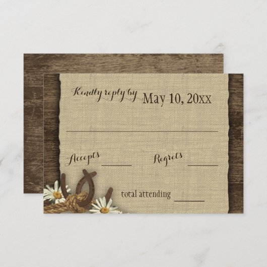 Horseshos und Daisies Rustikale Burlap-Reaktion RSVP Karte (Vorne/Hinten)