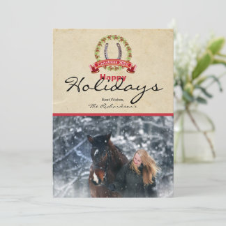 Horseshos Weihnachtskraut Themed Foto Feiertagskarte
