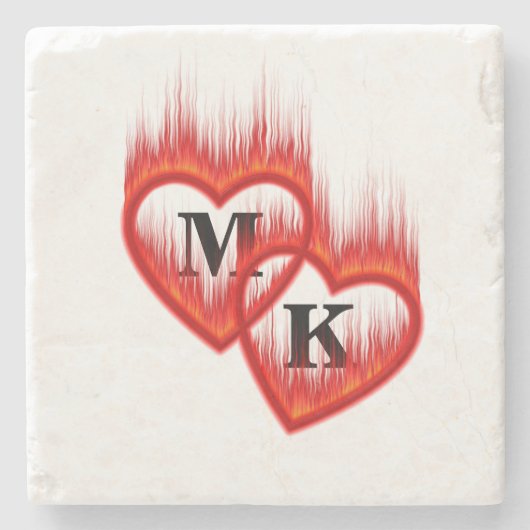 Hört auf dem doppelten Monogram-Valentin Steinuntersetzer (Vorderseite)