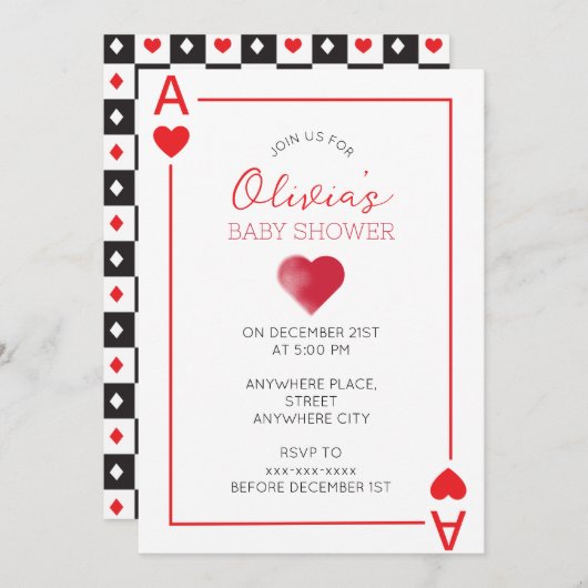 Hört bei der Kartenspiele Babydusche Einladung (Vorne/Hinten)