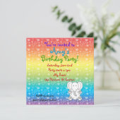 Hört Elefanten zum Regenbogengeburtstag Einladung (Stehend Vorderseite)