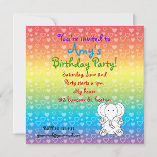 Hört Elefanten zum Regenbogengeburtstag Einladung