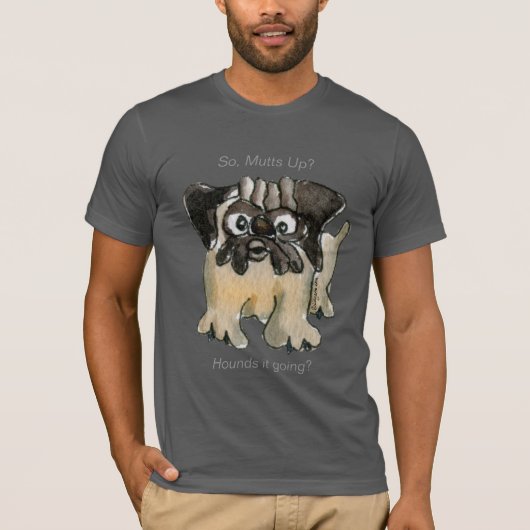 Hört es sich an? Cartoon Mops Dog Dark T Shirt (Vorderseite)