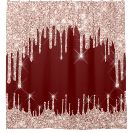 Hört Glitzer Tropfen Pink Rose Burgundy BORDEAUX Duschvorhang (Vorderseite)