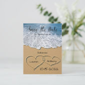 Hört im Sand am Strand Save the Date Hochzeit Postkarte (Stehend Vorderseite)