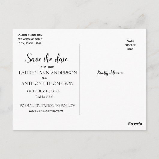 Hört im Sand am Strand Save the Date Hochzeit Postkarte (Rückseite)