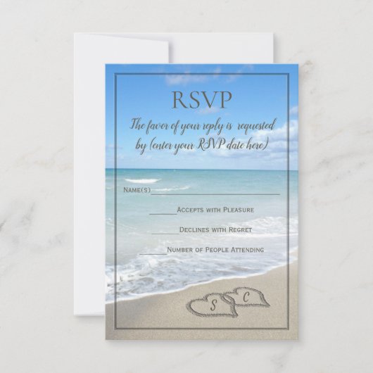 Hört im Sand Beach Wedding Monogram UAWG RSVP Karte (Vorderseite)