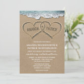 Hört im Sandstrand Hochzeitseinladungen Einladung (Stehend Vorderseite)