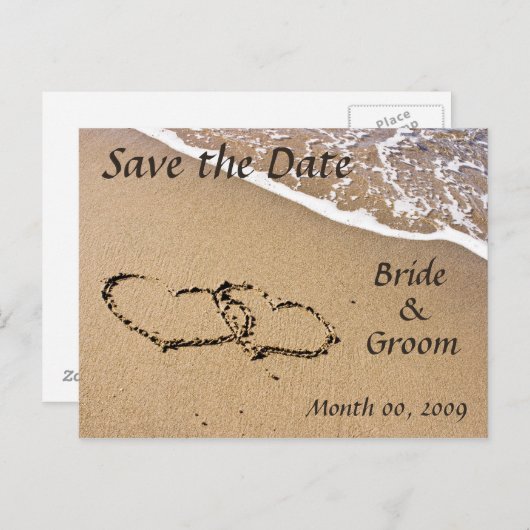 Hört in den Sand-Save the Date Postkarten (Vorne/Hinten)
