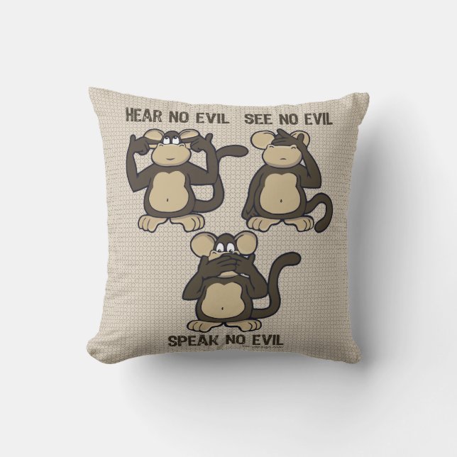Hört keine bösen Affen Cartoon Kissen (Vorderseite)