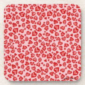 Hört Leopard Muster in Rot auf Blush Getränkeuntersetzer (Vorderseite)