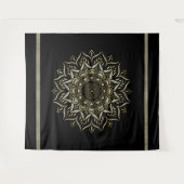 Hört Mandala auf schwarzem Hintergrund Wandteppich (Vorderseite (Horizontal))